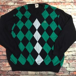 Lacoste Blue Pullover Argyle V Neck Sweater